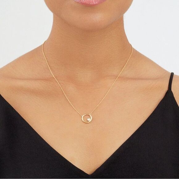 Sterling Silver Circle Pendant Necklace with CZ Stud NWT - Picture 6 of 7